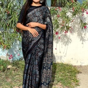 Ajrakh Black silk saree