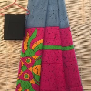 Mulmul Bagru print pink saree