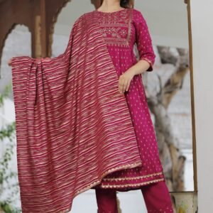 Rayon Fabric Embroidered Heavy Lace Kurti With Pant And Printed Dupatta