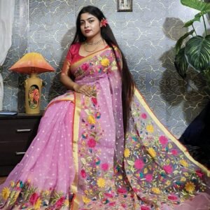 Pure Resham Saree Maslin Embroidery Kashmiri Pashmina Work